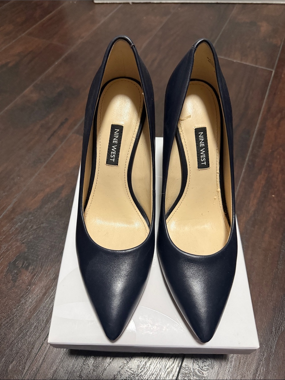 Nine West Navy Pointed-Toe Leather Pumps
